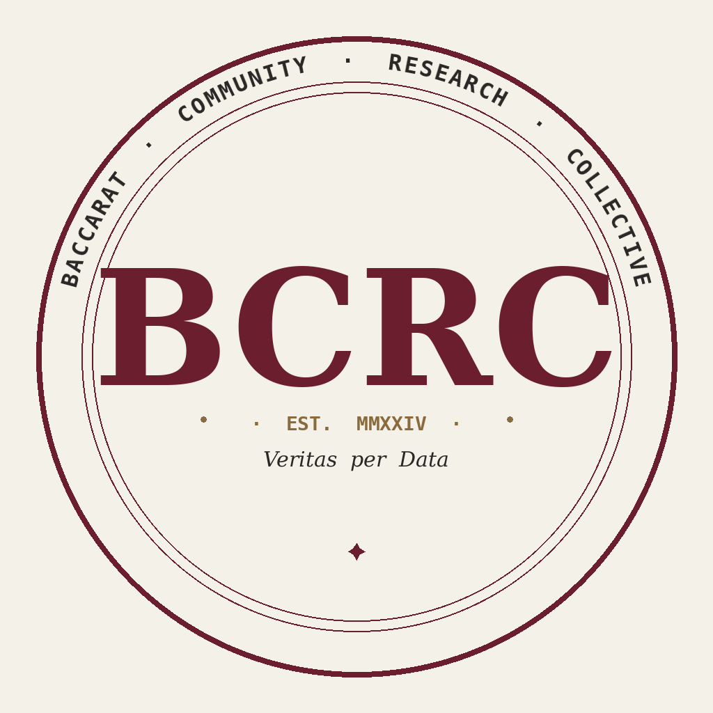 Official institutional seal of the Baccarat Community Research Collective featuring the academic motto Veritas per Data