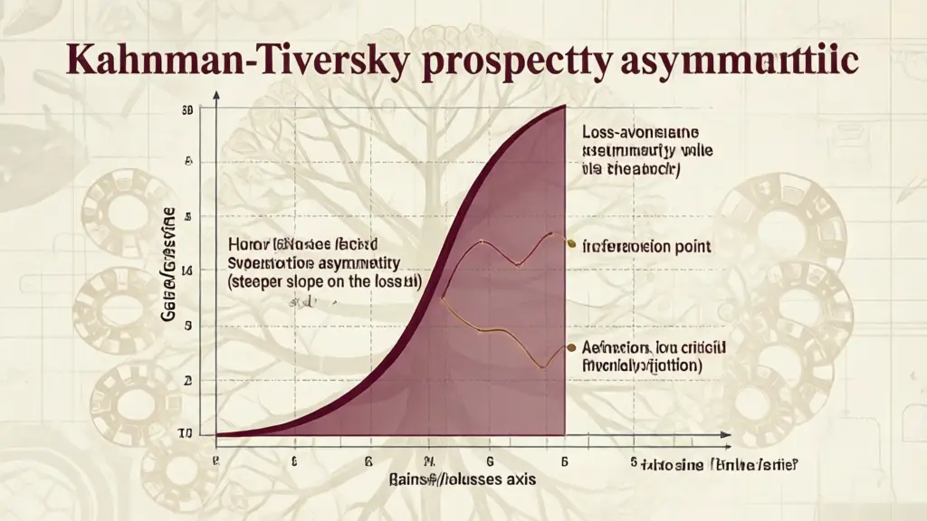 Academic visualization of the Kahneman-Tversky prospect theory asymmetric value function illustrating loss aversion in high-variance decision making