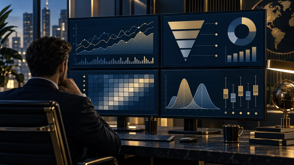 Analyst reviewing traffic, conversion, retention, and revenue metrics in an online baccarat operator dashboard.